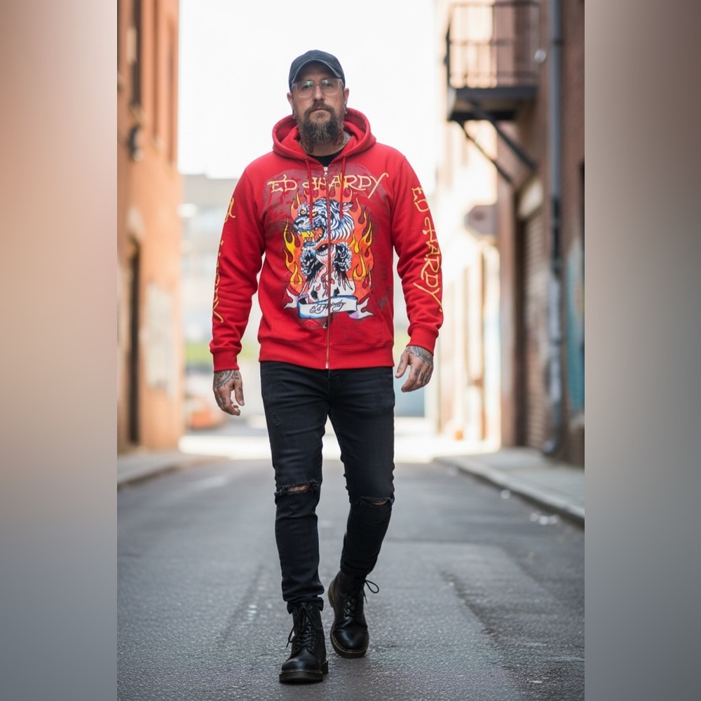 Ed Hardy Vibrant Red Graphic Jacket